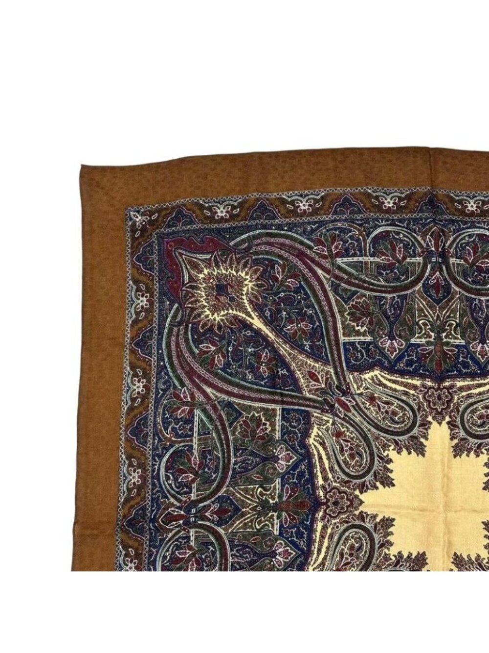 Saint Laurent Yves Large Wool Scarf Paisley Pattern Brown - Picture 2 of 7